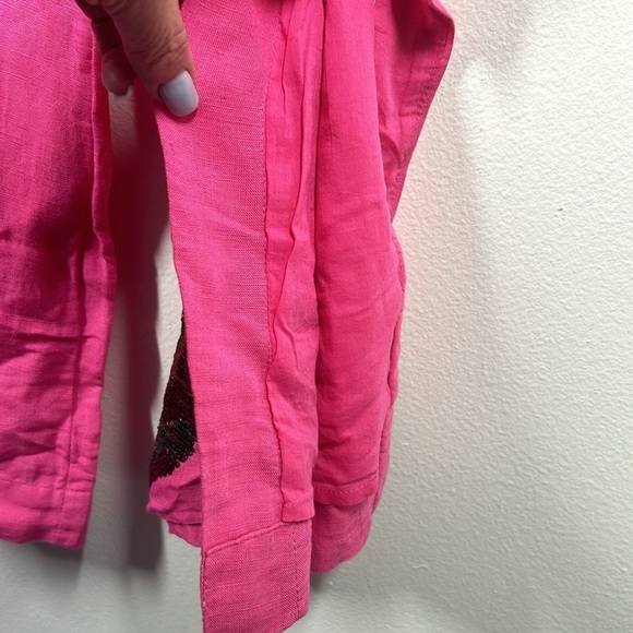 Boston Proper Floral Embellished Linen Pant Pink Multi Colored Sequins Size 12 - Picture 4 of 11